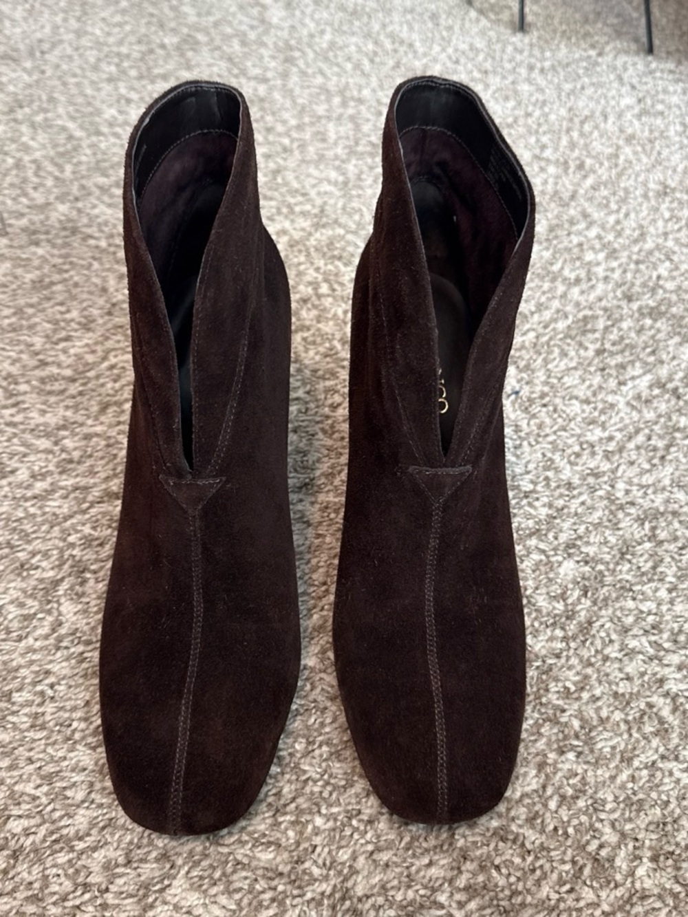 Franco Sarto Dark Brown Suede V-Cut Ankle Booties- Never worn/NWOT
